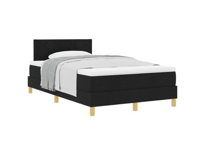 PUGYNBK Boxspringbett, 120 x 200 cm, Schwarz, Stoff, verstellbares Kopfteil Matratze aus mittlerem Schaumstoff, Taschenfedern, stabile Beine, Holzlatten aus Metall