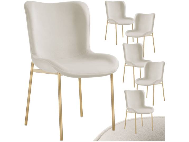 Polsterstuhl Tessa - Samtoptik beige/gold, 6er Set