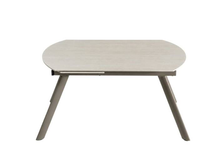 Table céramique décor travertin pieds bronze 140-180 cm