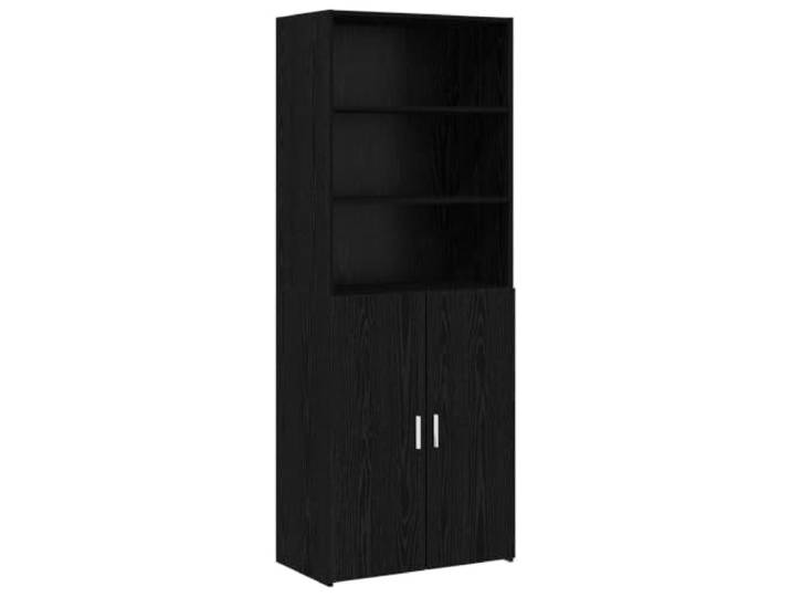 PUGYNBK Hoher Sideboard, Eiche, Schwarz, 70 x 42,5 x 185 cm Aufwändiges Holz, Einlegeböden, Türen mit Scharnieren von 90 °, umkehrbare Öffnung, Reinigung mit feuchtem Tuch