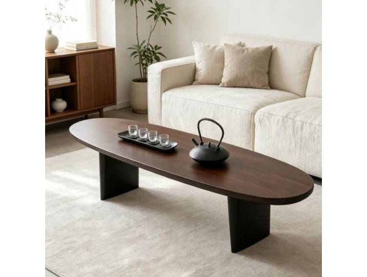 Handgefertigter gebogener Couchtisch aus Massivholz ohne Furnier Couchtisch mit einzigartiger organischer Form, stabiler Massivholz-Basis, minimalistische Optik(Walnut-A,39.4x18.9in)