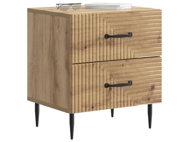 KTHLBRH Nachttisch Eiche Handwerk 43 x 34,5 x 47,5 cm Technisches Holz, 2 Schubladen, schwarze Griffe, Metallbeine, Vintage-Stil