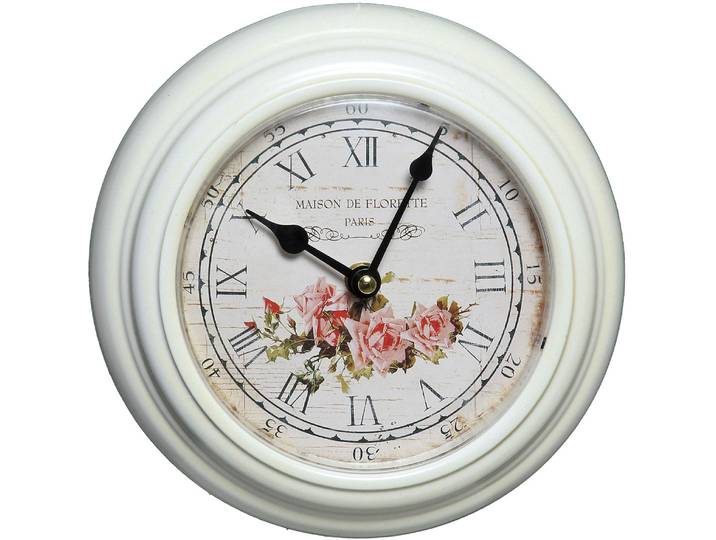 Wanduhr AMBIENTE HAUS Rosen Wanduhr aus Metall 20cm , weiss (weiß), B:20cm H:20cm T:4cm, Wanduhren, Wanduhr