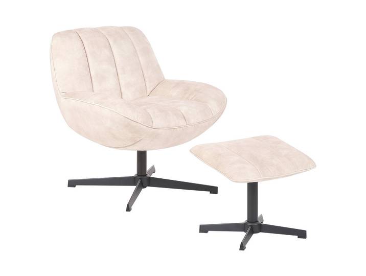 Beliani Stuhl mit Fußhocker Beige Lia, Beige, Schwarz, 71x79x80 cm, Wohnzimmer, Sessel, Polstersessel