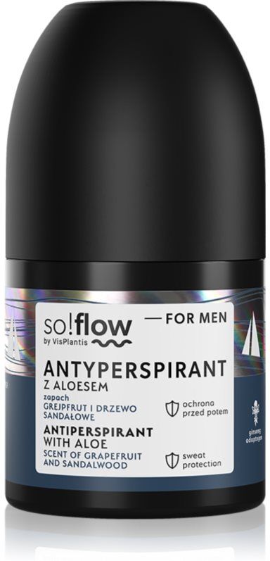 so!flow Men Antiperspirant anti-transpirant roll-on pour homme Aloe scent of Grapefruit and Sandalwood 50 ml