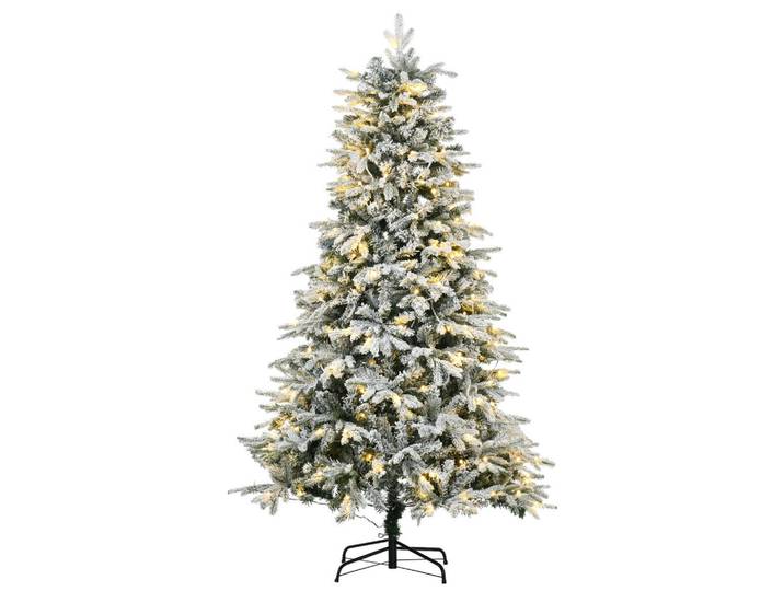 Homcom Künstlicher Weihnachtsbaum mit Leuchte, 180 cm Kunsttanne mit Kunstschnee, Weiß, Kunststoff, 180 cm, Dekoration, Weihnachtsdekoration, Christbaum & Zubehör