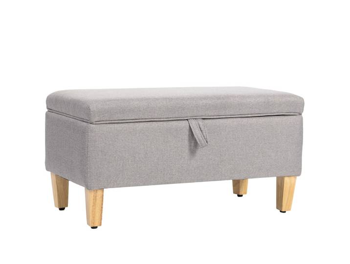 Banc de rangement rembourré en lin gris clair