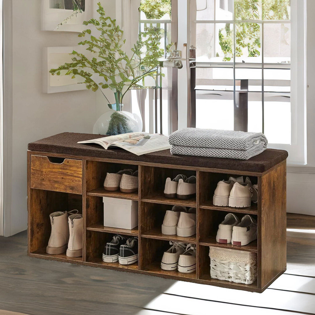 Ebern Designs 10 Pair Shoe Storage Bench Brown 10