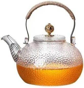 Uplifted Finds JUSTINLAU Premium Clear Glass Teapot High Borosilicate Thickened Glass With Copper Handle & Anti Scald Braided Rope 900 Ml Spout Filter