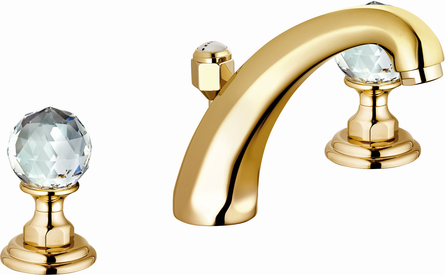Kludi 1926 mélangeur de lavabo trois trous 5104345G4 avec garniture de vidage cristal, match0, plaqué or 23 ct