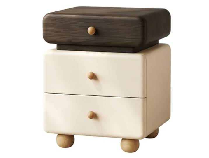 FZL02068LM Zimmer Nachttisch mit 2 Ebenen und DREI Schubladen Runde Knöpfe for Schlafzimmer(Beige,Mittel)