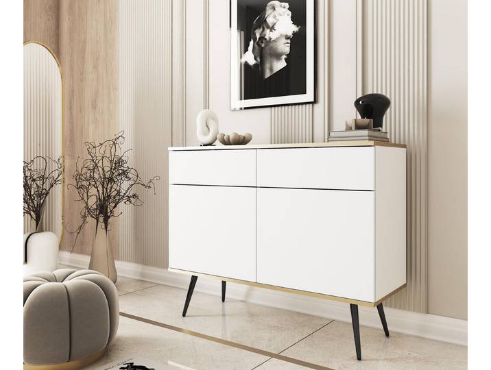 Compleo Kommode Schmal, Design Kommode mit 2 Schubladen, Glamour Stil POLO