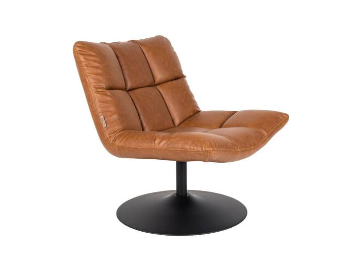 Fauteuil lounge en cuir PU marron, coque en contreplaqué, assise