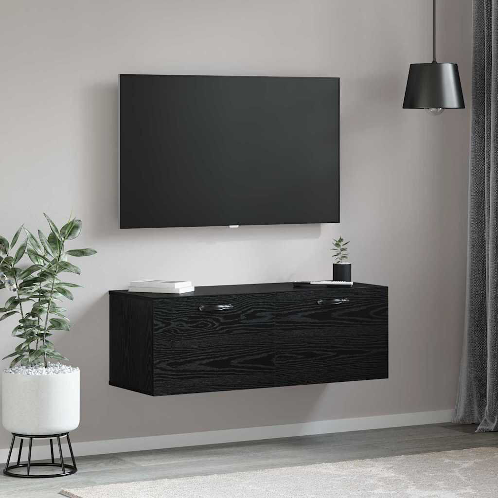 17 Stories vidaXL Wall-Mounted Cabinet Wall-mounted Engineered Wood Garage Storage Unit Black Oak 35cm H X 100cm W X 36.5cm D