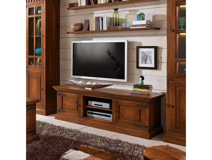 TV Lowboard Massivholz Pinie, gebeizt & lackiert Braun 164cm