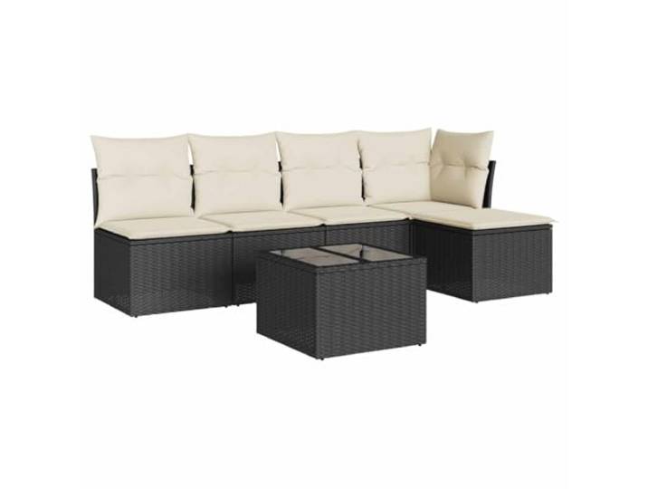 PUGYNBK Garten-Sofa-Set, 6-teilig, mit Kissen, Polyrattan, Schwarz Modulares Design, abnehmbare und waschbare Kissen, Tisch mit Tischplatte aus gehärtetem Glas