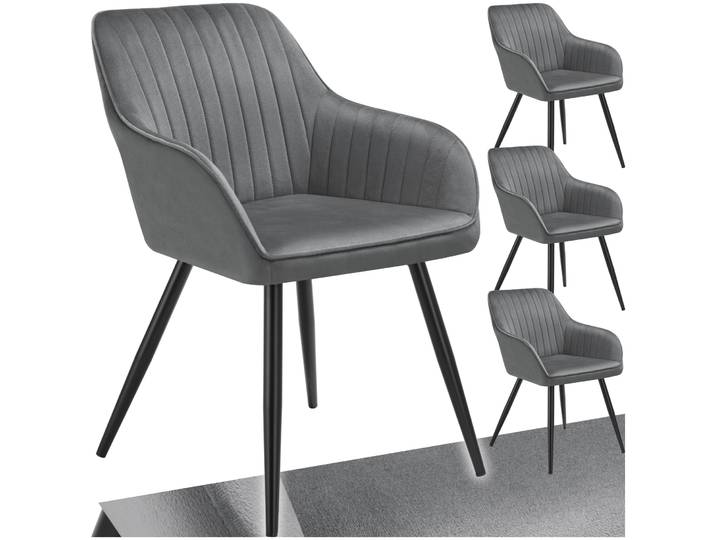 Stuhl Marilyn, Samtoptik, gesteppt - grau/schwarz, 4er Set