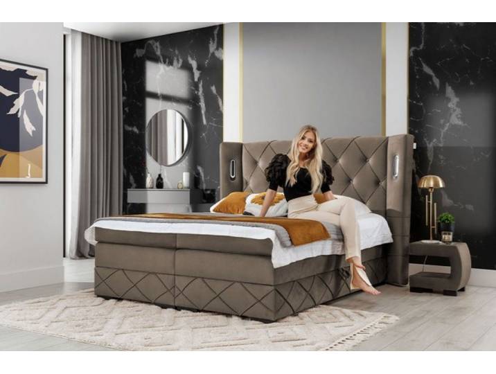 DB-Möbel Boxspringbett „Königlich” Polsterbett mit Stauraum - Bett mit LED Kopfteil