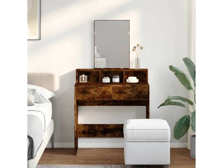 Coiffeuse miroir chêne fumé 80x41x144 5 cm meuble maquillage design moderne miroir intégré