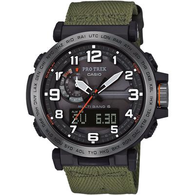 Funkchronograph CASIO PRO TREK, grün (dunkelgrün), Armbanduhren, Herren, Quarzuhr, Armbanduhr, Herrenuhr, Solar, analog, digital, Stoppfunktion