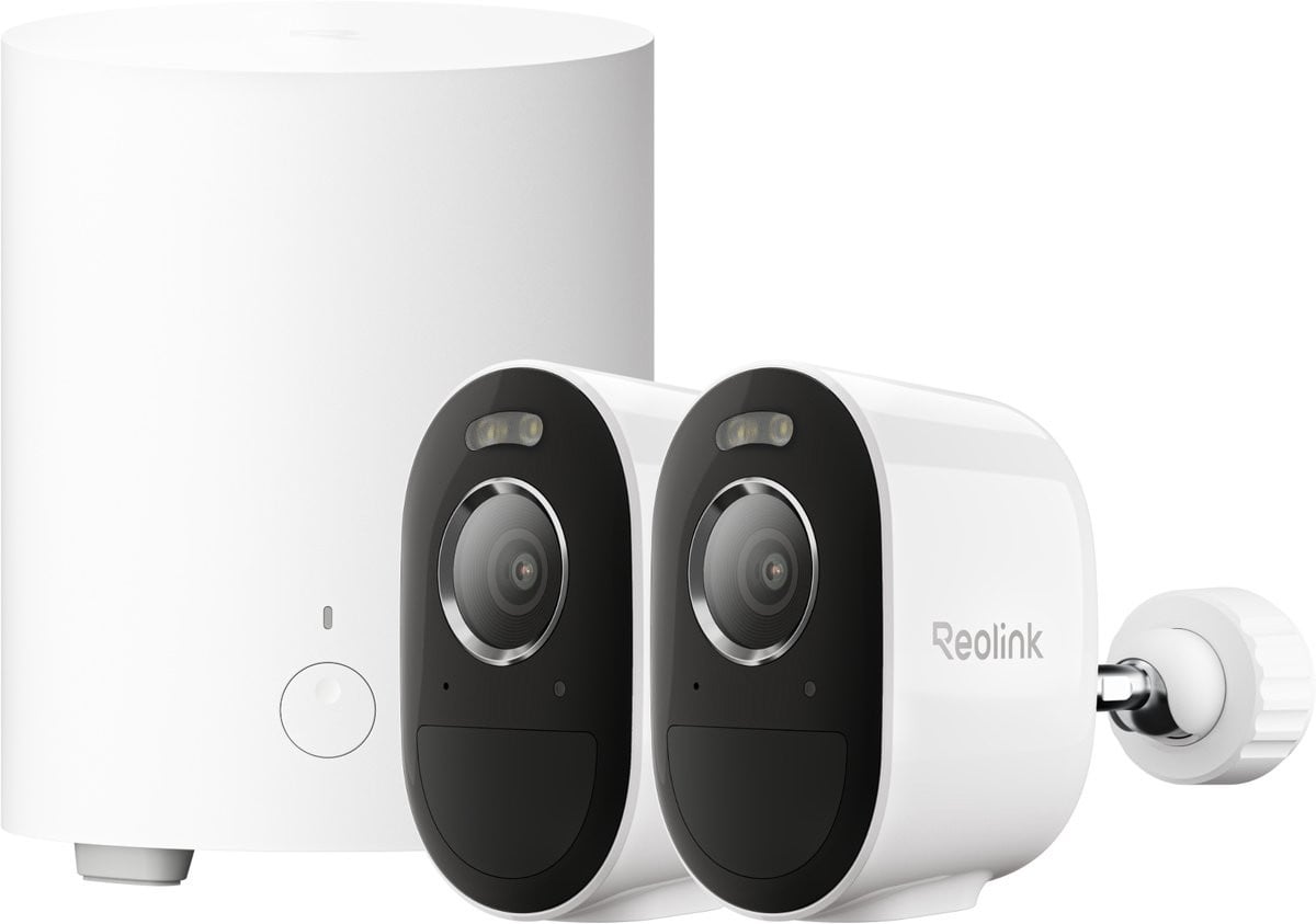 Reolink Argus B330 Duo Pack met Home Hub 1 Lite - 5MP Draadloos Beveiligingscamerasysteem met AI-samenvatting en Slimme Detectie - IP67 Waterdicht
