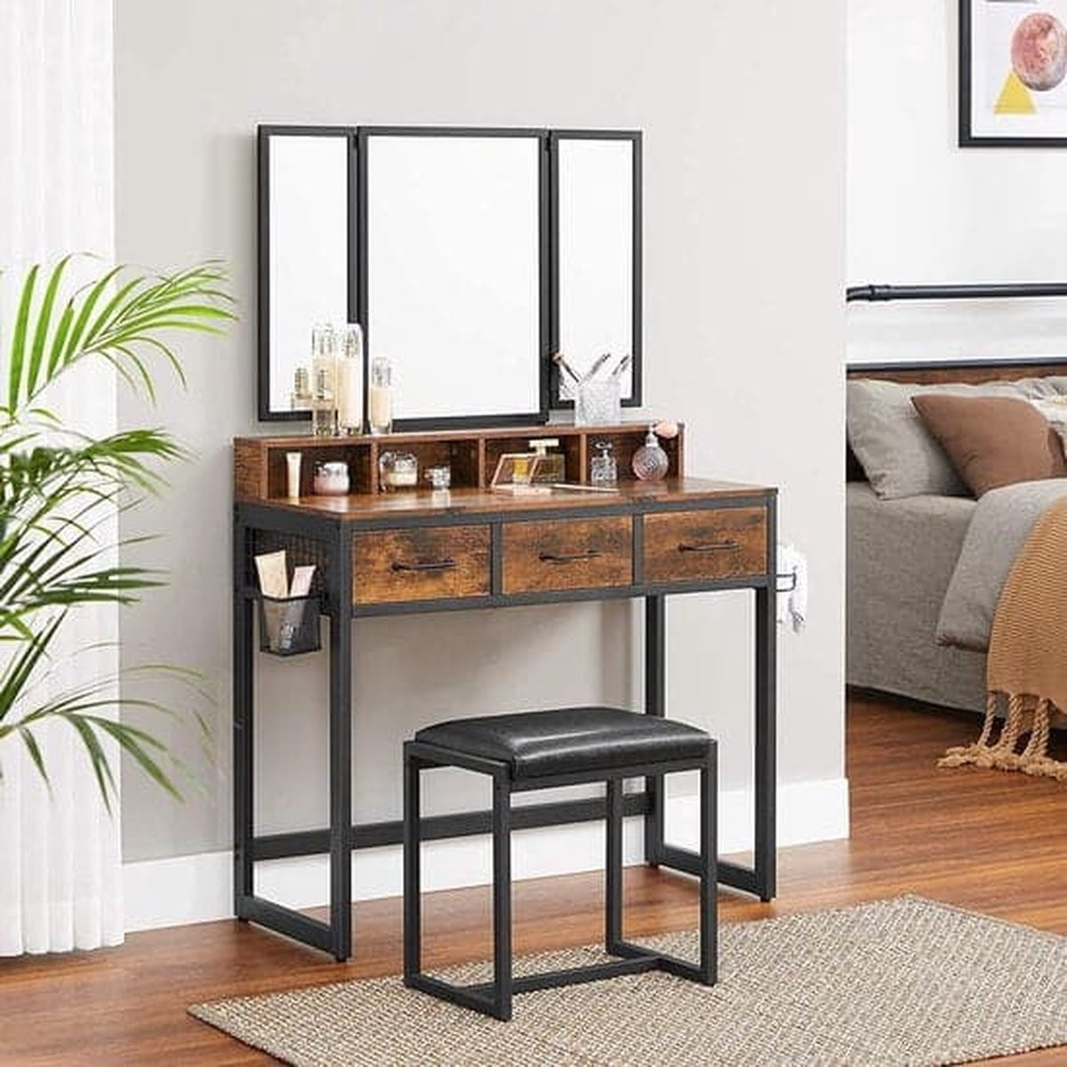 Luxe Cosmetica Organizer Make-uptafel met Spiegel - Zwart