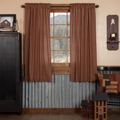 VHC Brands Red Primitive Curtains Patriotic Patch Panel Pair Cotton Plaid - 63x36