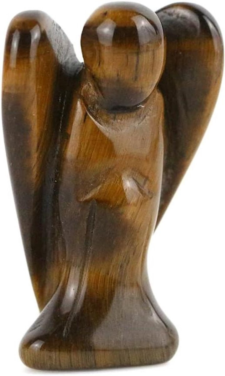 Handgesneden Kristallen Engel Beeldje van Tijgeroog - Pocket Guardian Decoratie voor Vrede