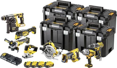 DEWALT DCK865P4T-QW Werkzeugset Akku-Schlagbohrschrauber, Akku-Schlagschrauber, Akku-Bohrhammer, Akku-Winkelschleifer