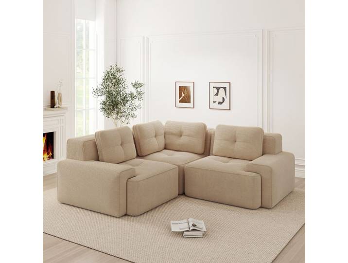 Canapé d angle - SENVIRO - modulaire beige en velours côtelé