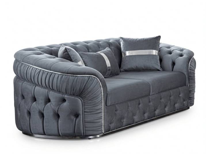 Xlmoebel Sofa Stilvolles graues Chesterfield 2-Sitzer Sofa für Ihr Wohnzimmer, 1 Teile, Made in Europa