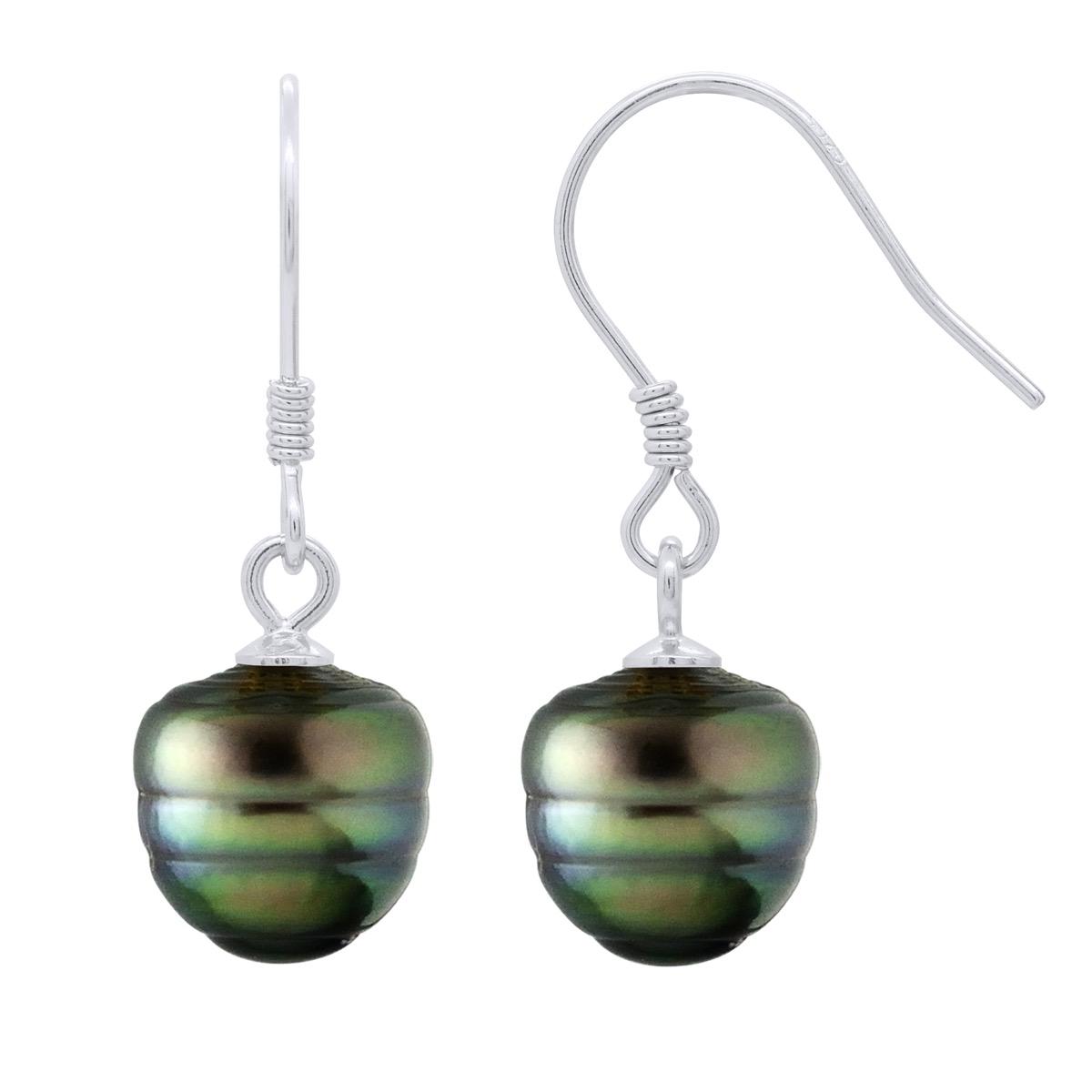 Ohrringe aus Silber 925 und echten Tahiti-Zuchtperlen, eingekreist 9-10 mm