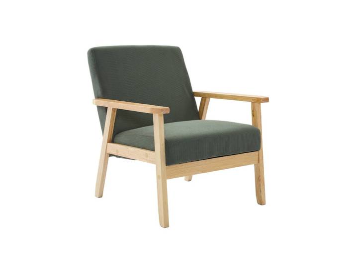 Fauteuil scandinave velours côtelé vert kaki