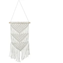 Relaxdays 2 x Makramee Wandbehang Dreieck Creme,Hellbraun