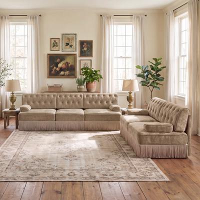 GDFStudio - Chesterfield 2-Piece Velvet Modular Sofa Set with Button Tuft & Tassel Skirt