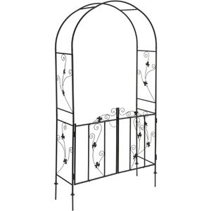 DEMA Rosenbogen Pergola, schwarz, mit Tür, aus Metall, freistehend, 114 x 232 x 38 cm