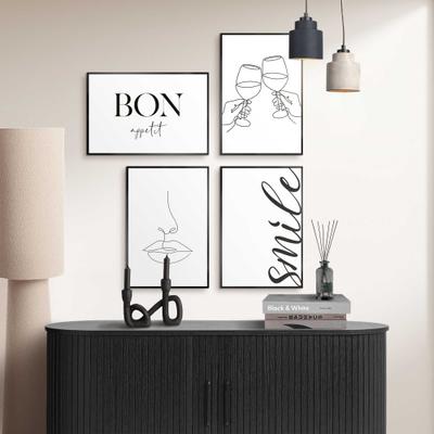 Bild mit Rahmen REINDERS "Prost", schwarz-weiß (farbe bild(er): schwarz, weiß), Bilder, B/H/T: 20cm x 30cm x 6,4cm, Schriftzüge, 4 Stk., MDF, Küche - Schwarz-Weiß - MDF - Sprüche - 20x30 cm, B:20cm H:30cm T:6,4cm