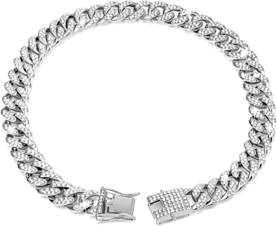 Inspire Picks Luxury Rhinestone Cuban Link Cat Necklace Collar For Cats & Small Dogs silver 8 Inch 20cm