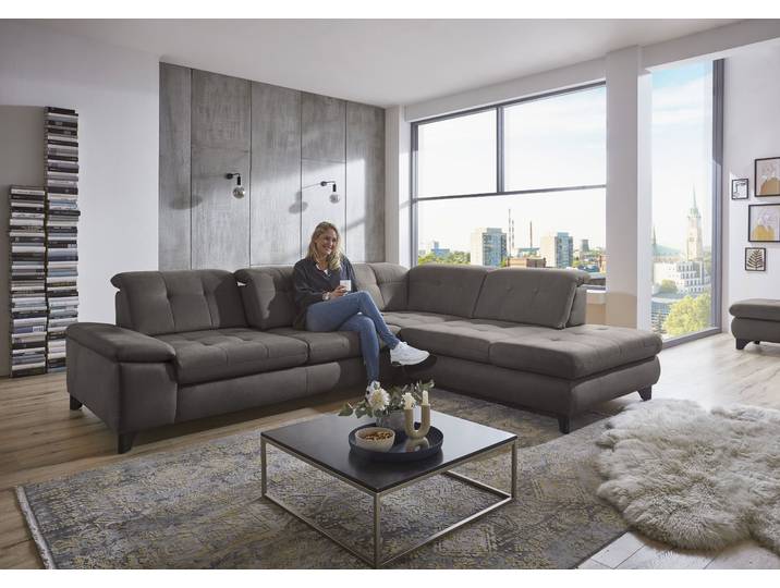 Ecksofa, Anthrazit, 310x260 cm, Polyester, Armlehne Links & Kopfteilverstellung, Modern
