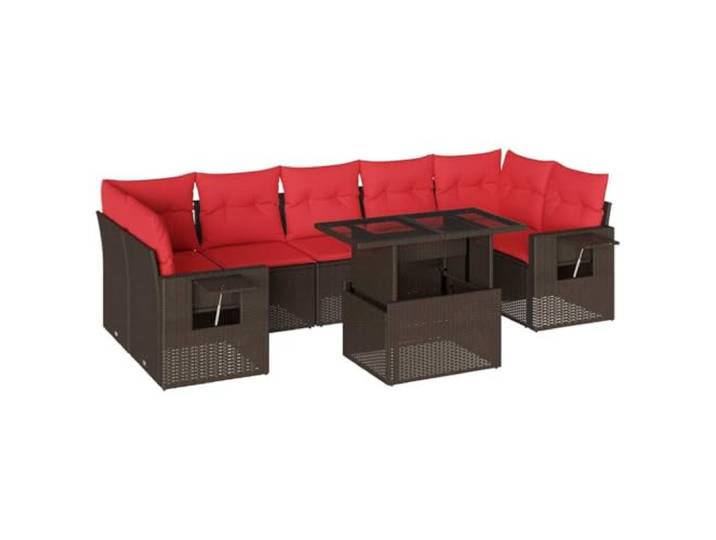 PUGYNBK Garten-Sofa-Set, 8-teilig, Polyrattan, Braun, Kissen Verstellbare Tischplatte, klappbarer Beistelltisch, modulares Design, witterungsbeständig