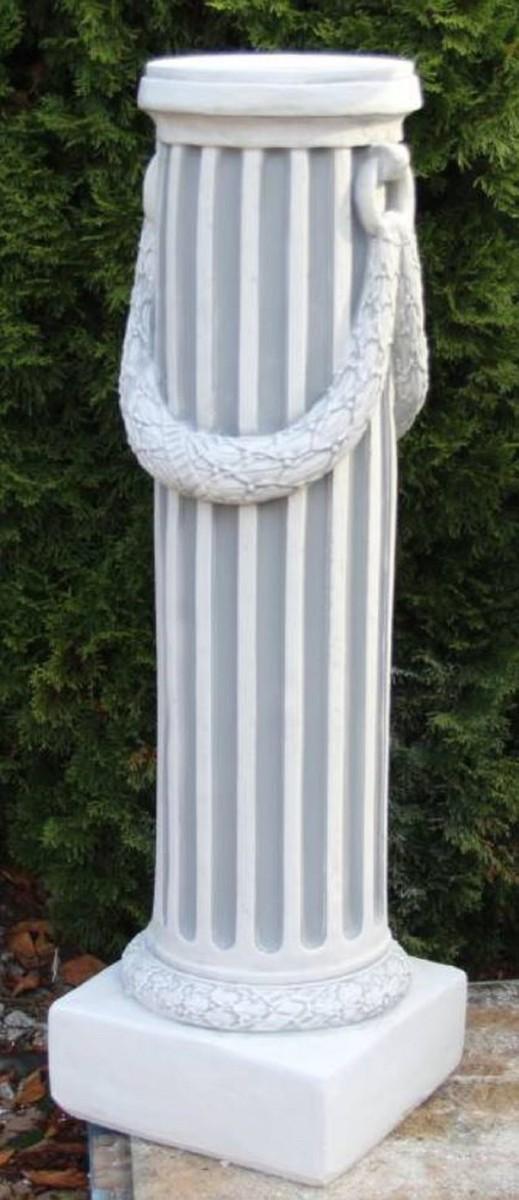 Casa Padrino Barock Säule Weiß / Grau 30 x 30 x H. 116 cm - Prunkvolle Gartensäule im Barockstil - Gartendeko Stein Säule - Barock Garten & Terrassen Deko Accessoires