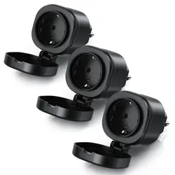 BEARWARE 3x WLAN-Steckdose Wifi Outdoor Steckdose 2,4 Ghz, Steuerung per App, IP44, max. 3680 W, Pairing LED, Thermosicherung, 16A, schwarz
