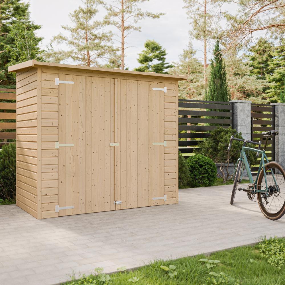 TIMBELA Gartenhaus Holz H194x123x223 cm/2.1 m² - Geräteschuppen Holz ohne Boden, Gartenhütte Holz, Fahrrad Schuppen - Wasserfestes Dach TIMBELA M348
