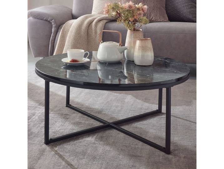 WOHNLING table basse aspect marbre table noire Ø80cm table de salon ronde métal
