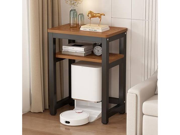 SOFACHEN Holzregal über dem Saugroboter, versteckter staubsauger Roboter ständer mit rutschfesten und geräuscharmen Matten, Beistelltisch für Wohnung, Büro, Wohnzimmer(Black,50x35cm)