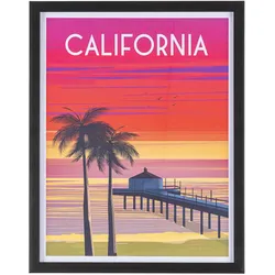 Bild California, moderner Kunstdruck auf Papier mit Kunststoffrahmen, Hochformat, bunt rosa, 40x50 cm