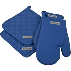 Ross Küchenhelfer 4er Set 1620 2x Topflappen + 2x Grillhandschuh | blau - blau