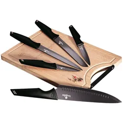 BerlingerHaus Set of 5 kitchen knives with cutting board, Küchenmesser, Schwarz, Gold