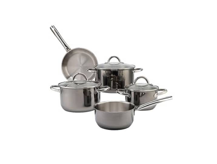 ECHTWERK Induktion Kochtopf-Set aus hochwertigem Edelstahl, 8-teiliges Kochgeschirr, Töpfe mit Glasdeckel, 3 x Kochtopf, Stielkasserole und Bratpfanne, alle Herdarten, Black-Edition, EW-TS-8040S, Groß