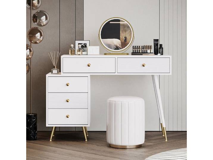 Coiffeuse ensemble de table cosmétique avec éclairage LED et miroir armoire latérale réglable et design extensible.(sans tabouret)
